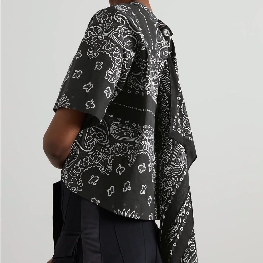 Sacai B/W cotton canvas top with attached silk scarf, size 1 - Picture 4 of 8